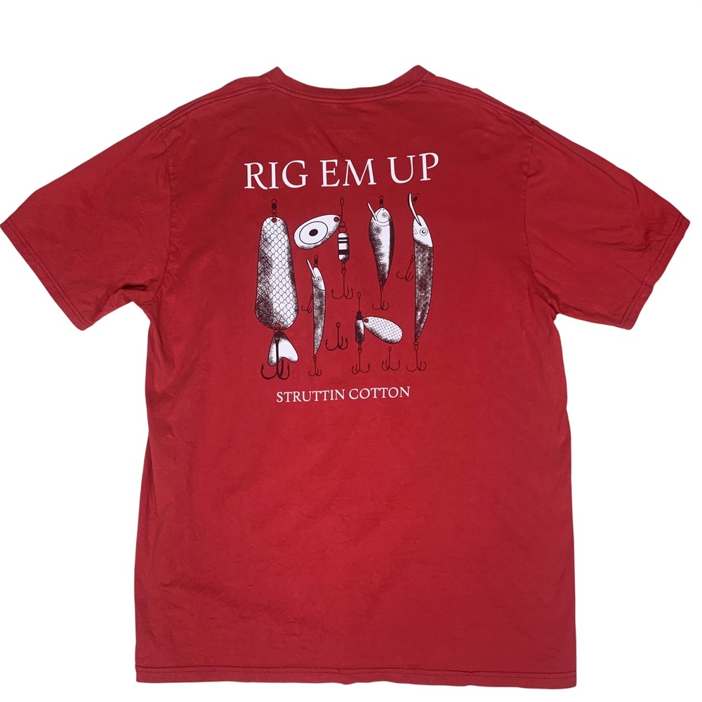Struttin Cotton Pocket T-Shirt Mens XL Red Excellent Rig Em Up Fishing Lure USA